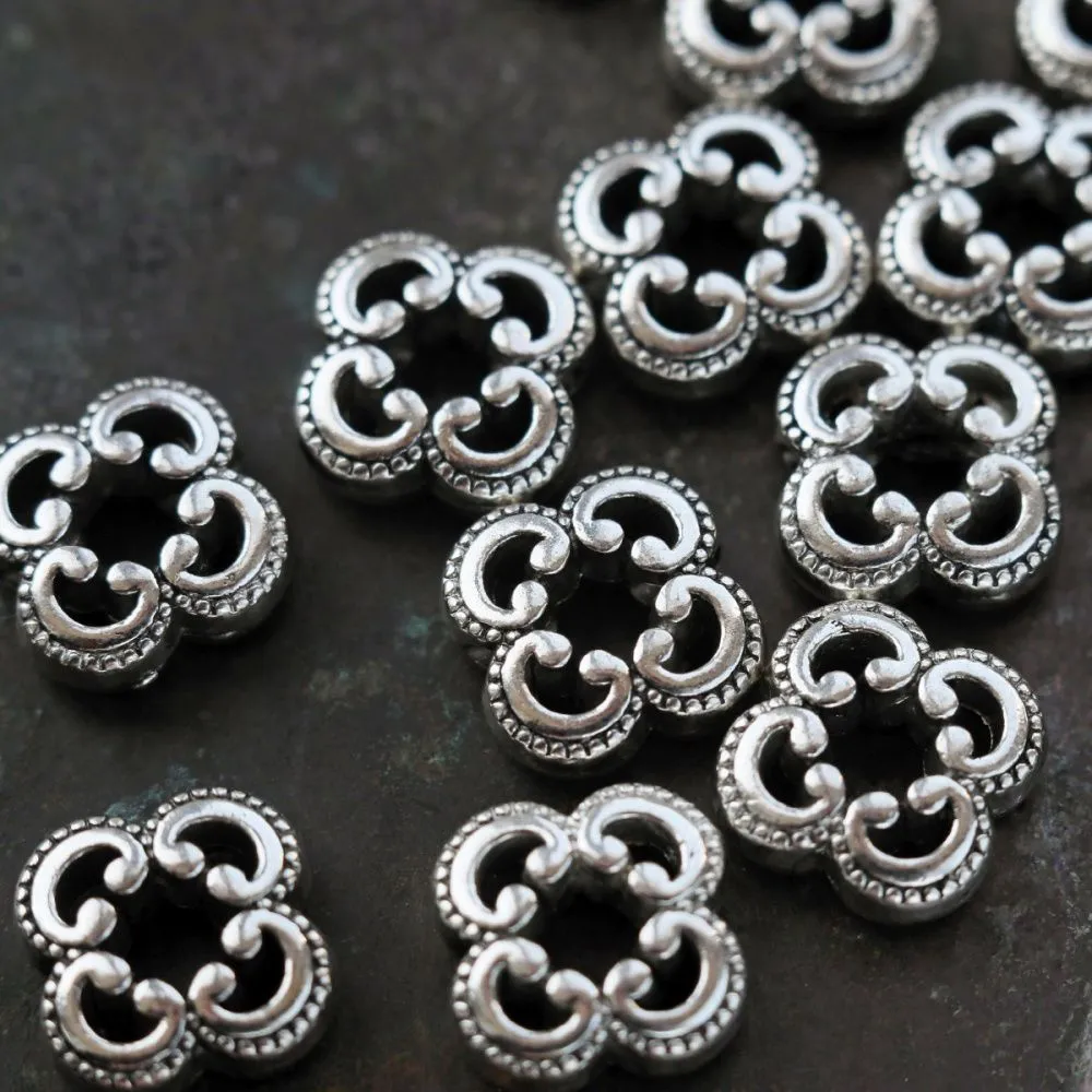 бусина, металл "завитки", цвет античное серебро, 10x10x4 мм