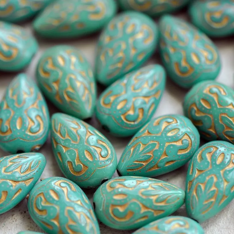 бусина капля "антик", акрил, цвет аква, 18x11.5x7.5 мм