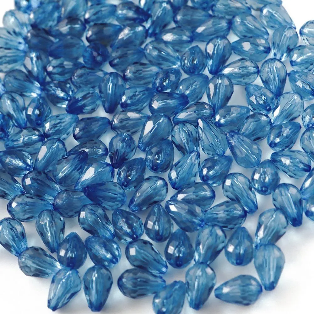 бусина капля граненая, акрил, цвет стальной синий, 12х8 мм