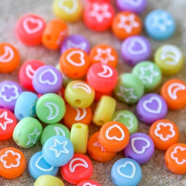 бусина, акрил "принт", плоская, акварельный микс, 7x4 мм