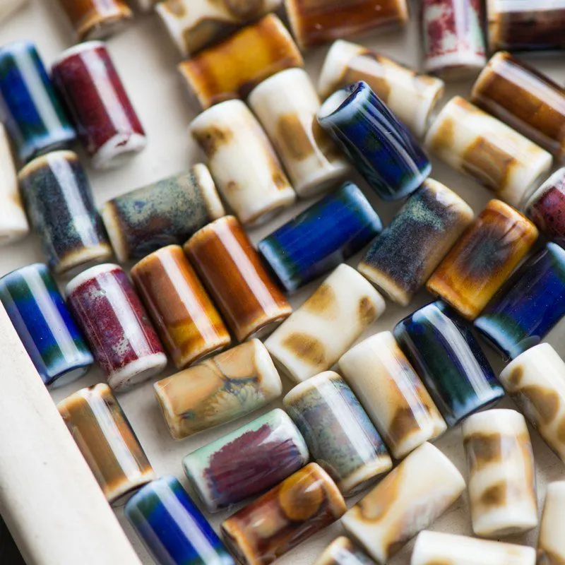 бусина, керамика "колонна-антик", цветовой микс, 10.5х6 мм