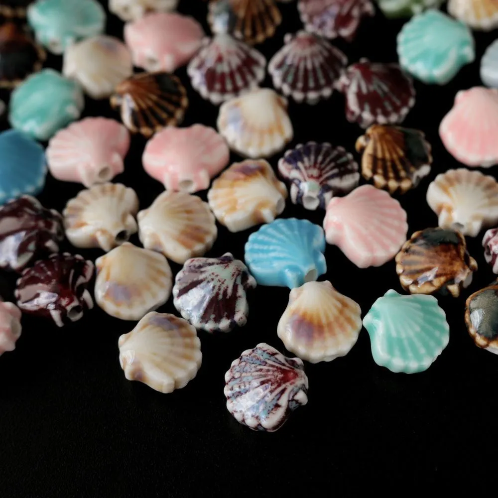 бусина, керамика "ракушка-антик", цветовой микс, 12 мм