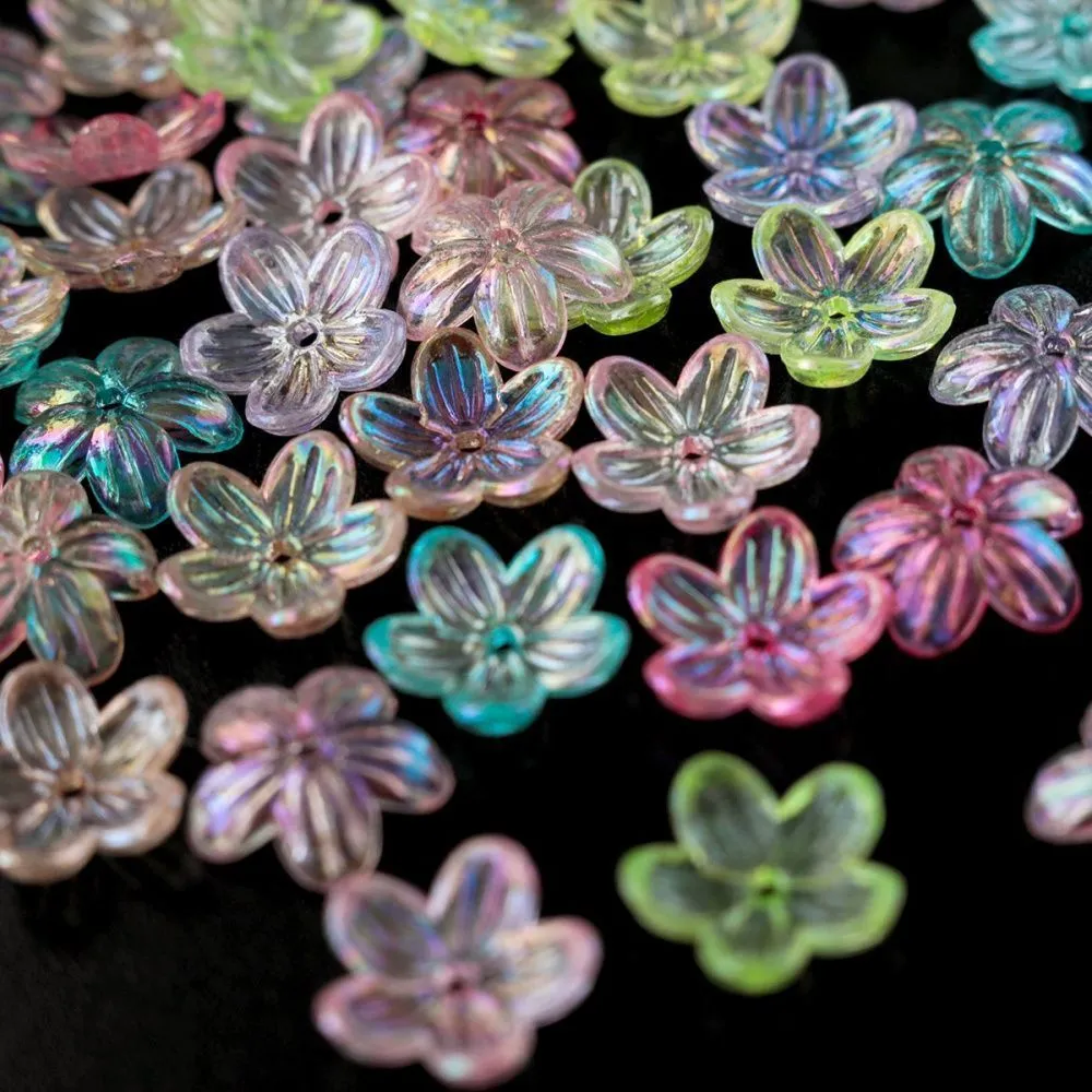 бусина, акрил "цветок сирени", пастельный перламутровый микс, 12x12x3 мм