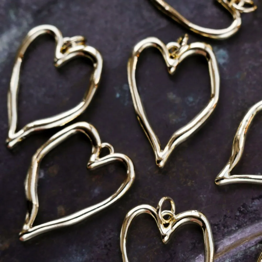 подвеска металл "сердце", позолота, 25x18x2.5 мм