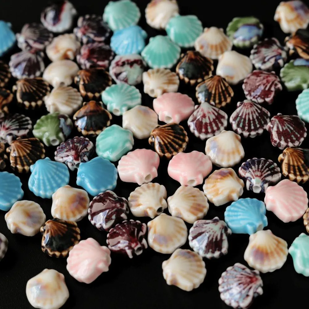 бусина, керамика "ракушка-антик", цветовой микс, 12 мм