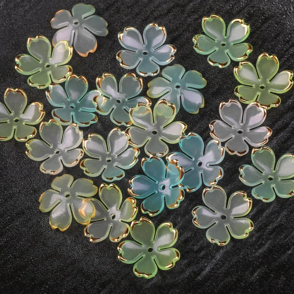 бусина, акрил "цветок сакуры", зеленый микс, 17.5x18x5 мм