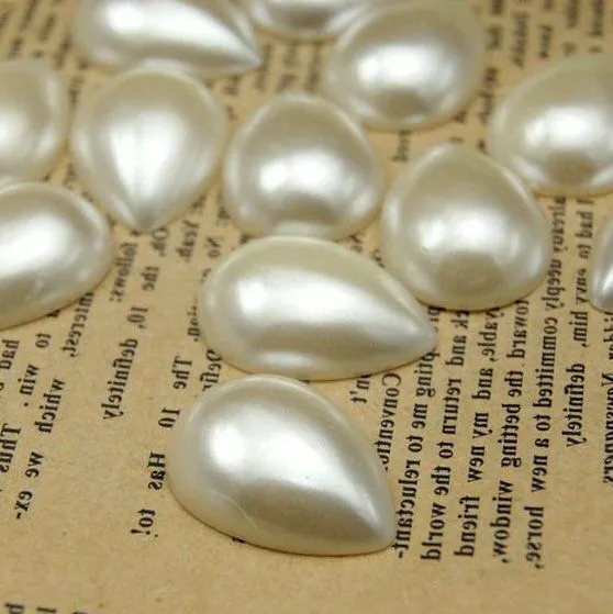 кабошон-полубусина акриловый "жемчуг", каплевидный, цвет белый, 12х8х4 мм