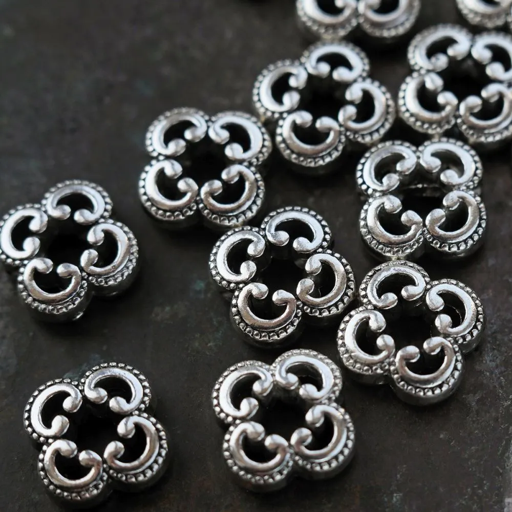 бусина, металл "завитки", цвет античное серебро, 10x10x4 мм