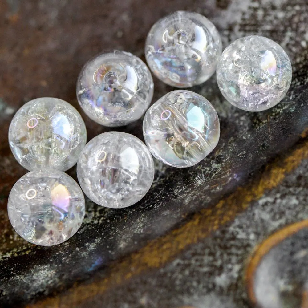 бусина, стекло "кракле", цвет прозрачный/радужный, 10 мм