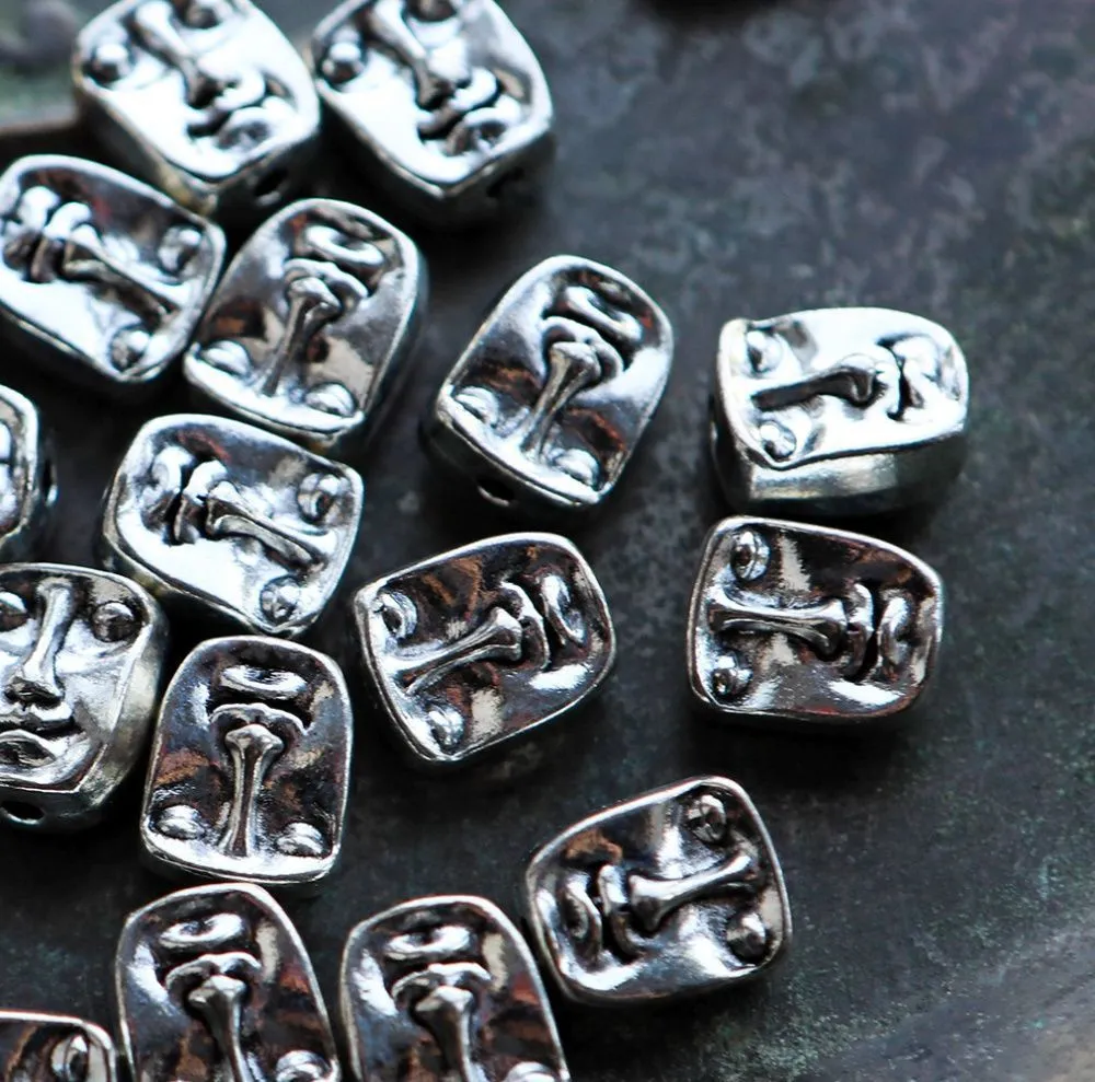 бусина, металл "анфас", цвет античное серебро, 12x10x7 мм