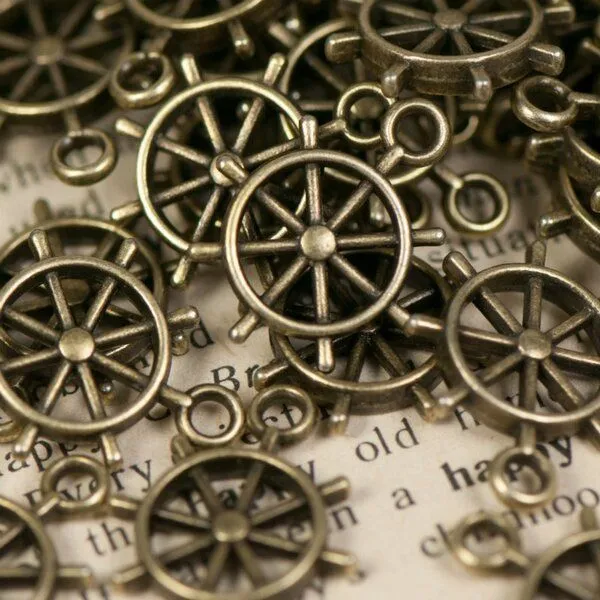 подвеска металлическая "штурвал", цвет античная бронза,  18x15x3 мм