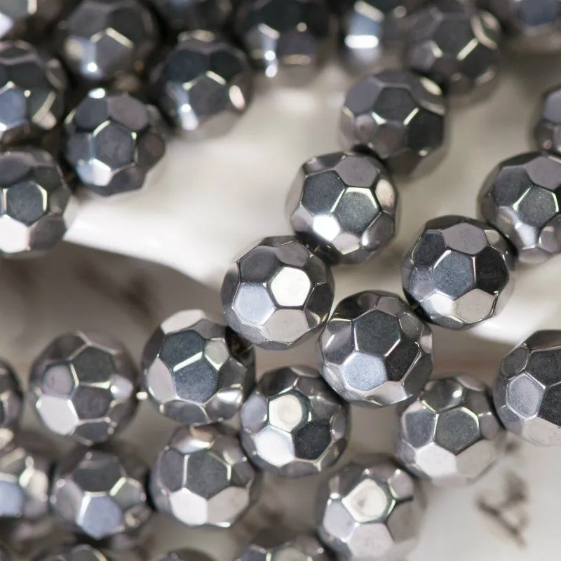 бусина, стекло 8, граненая, цвет серебряный, 8 мм