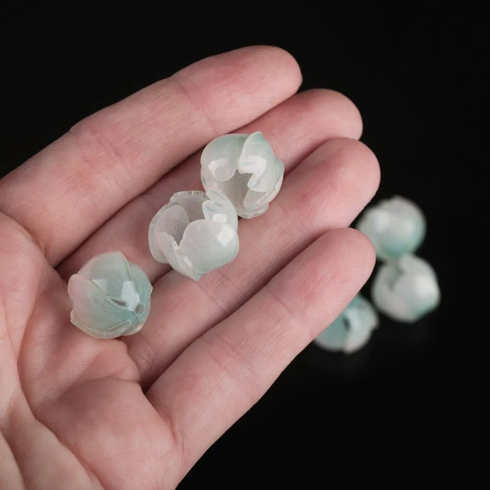 бусина, акрил "бутон", цвет белый/бирюзовый, 14x16x16 мм