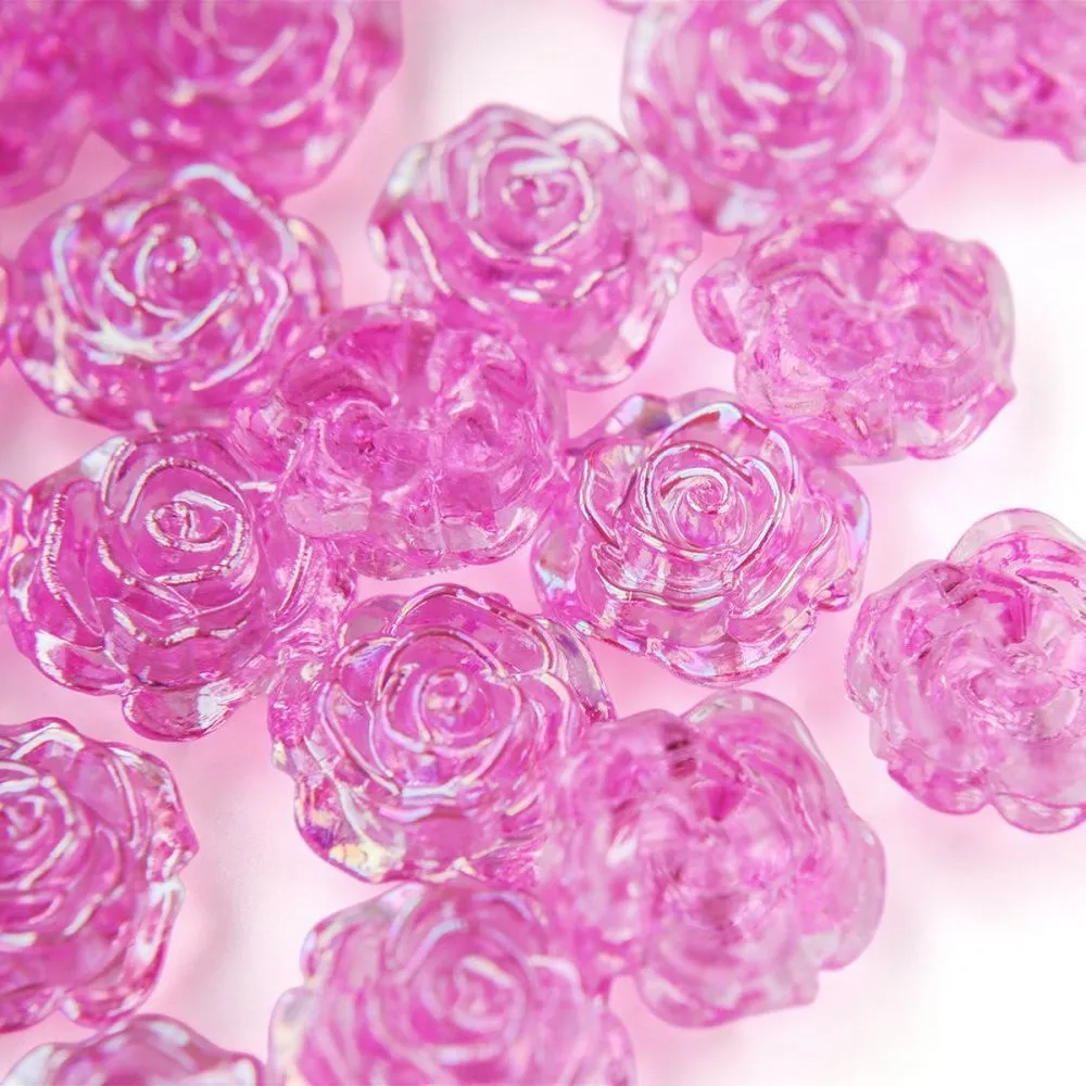 бусина-кабошон, акрил "роза", полупросверленная, цвет фуксия, 15x16x6.5 мм