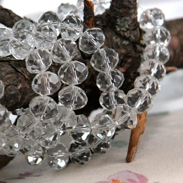 бусина, стекло абакус 14, граненая, цвет прозрачный, 14х10 мм