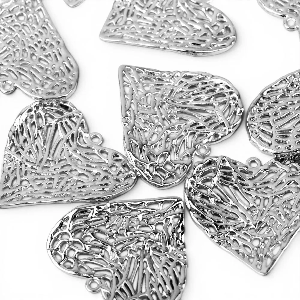 подвеска металл "сердце-сеть", цвет платина, 27x28.5x3 мм